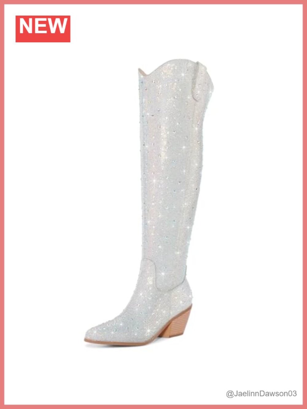 Rhinestone Over the Knee Cowgirl Boots Sparkly Bling Thigh High Pull-On Chunky